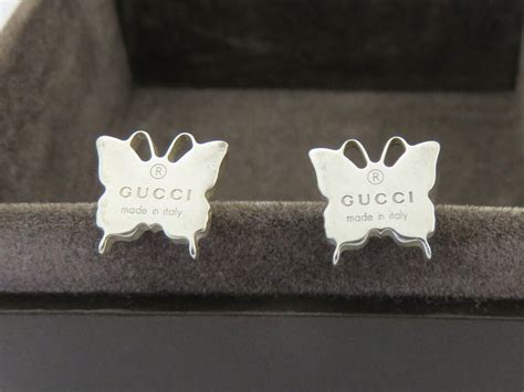 gucci sterling silver heart earrings|Gucci silver butterfly earrings.